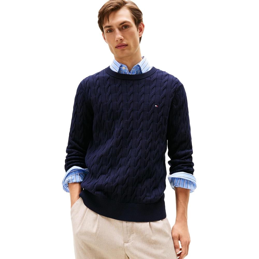 POLERA PARA HOMBRE TOMMY HILFIGER CUELLO REDONDO TEJIDO DE CABLE MANGA LARGA AZUL CIELO OSCURO - 1