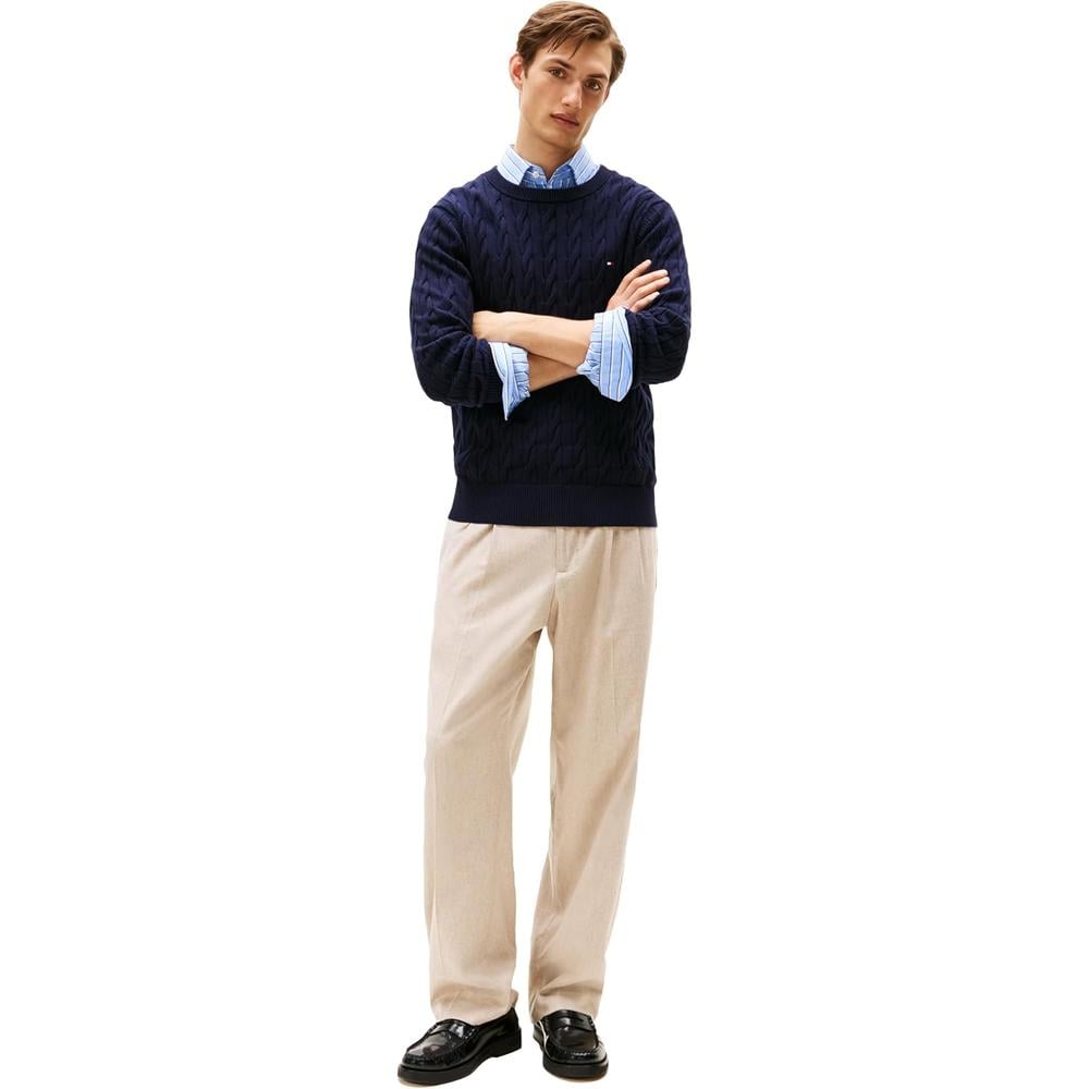 POLERA PARA HOMBRE TOMMY HILFIGER CUELLO REDONDO TEJIDO DE CABLE MANGA LARGA AZUL CIELO OSCURO - 3