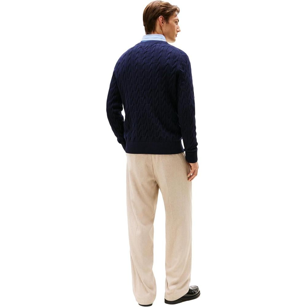 POLERA PARA HOMBRE TOMMY HILFIGER CUELLO REDONDO TEJIDO DE CABLE MANGA LARGA AZUL CIELO OSCURO - 4