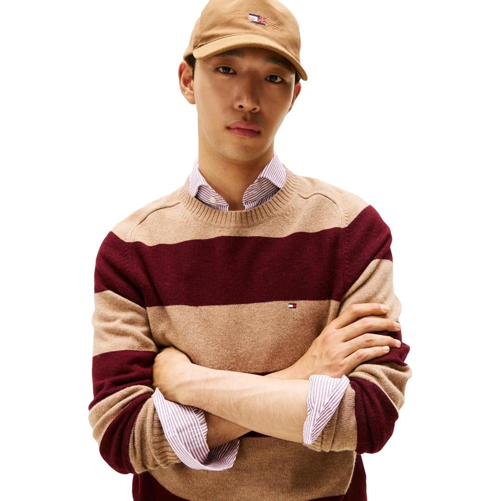 POLERA PARA HOMBRE TOMMY HILFIGER LAMBSWOOL CUELLO REDONDO MANGA LARGA REGULAR FIT LIENZO SAFARI JASPEADO BORGONA OSCURO JASPEADO - 2