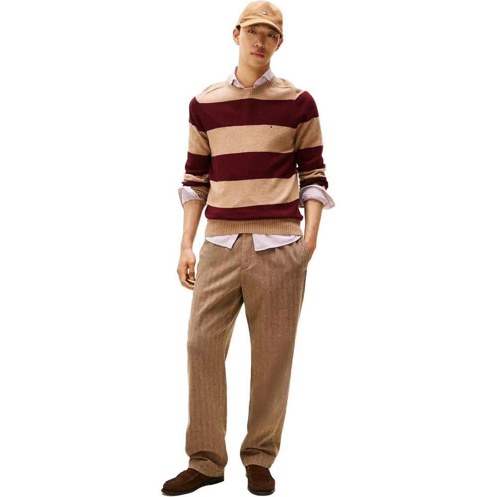 POLERA PARA HOMBRE TOMMY HILFIGER LAMBSWOOL CUELLO REDONDO MANGA LARGA REGULAR FIT LIENZO SAFARI JASPEADO BORGONA OSCURO JASPEADO - 3