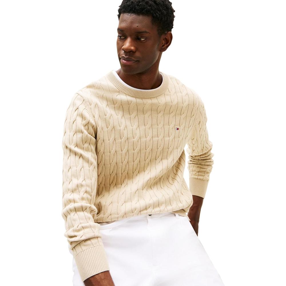 POLERA PARA HOMBRE TOMMY HILFIGER CUELLO REDONDO TEJIDO DE CABLE MANGA LARGA MARRÓN SÁNDALO - 2