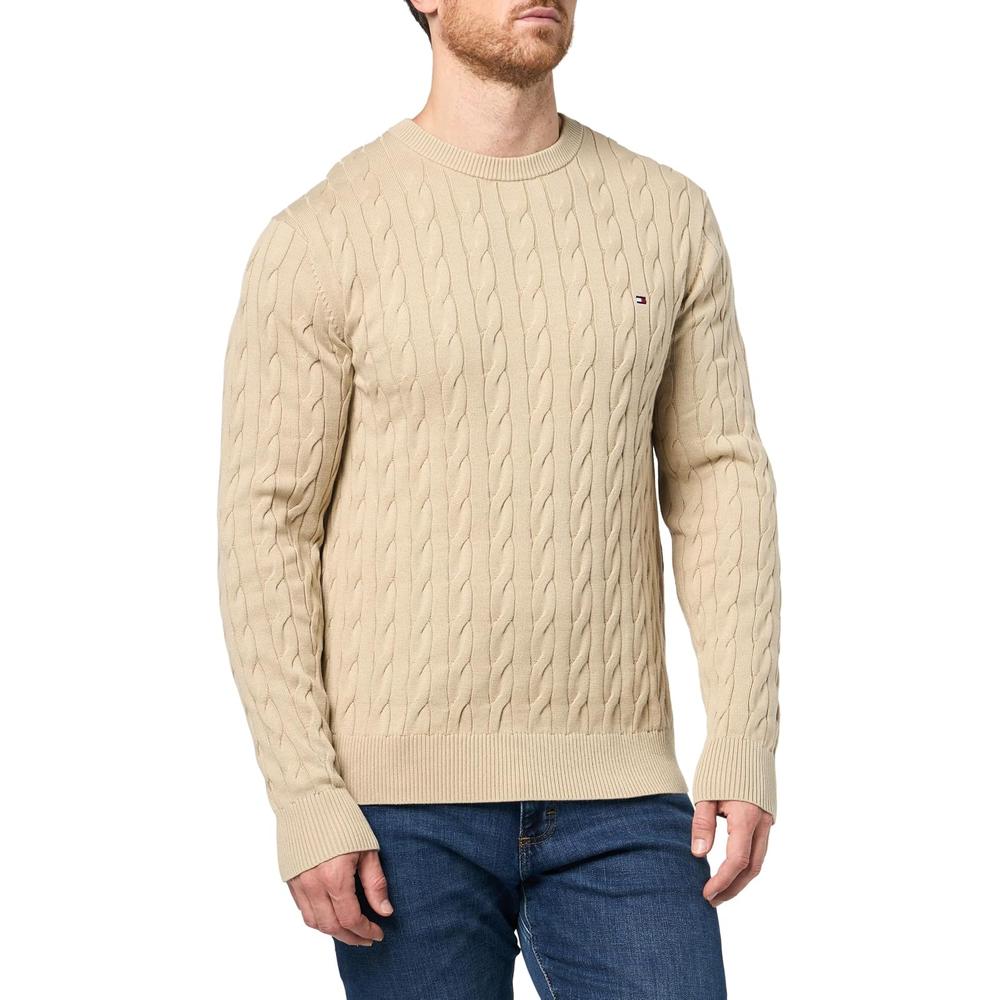 POLERA PARA HOMBRE TOMMY HILFIGER CUELLO REDONDO TEJIDO DE CABLE MANGA LARGA MARRÓN SÁNDALO - 3