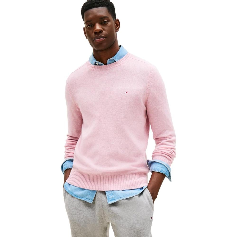 POLERA PARA HOMBRE TOMMY HILFIGER LAMBSWOOL CUELLO REDONDO MANGA LARGA REGULAR FIT ROSA CLASICO JASPEADO - 1