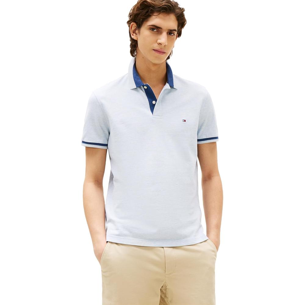 POLO PARA HOMBRE TOMMY HILFIGER REGULAR FIT MANGA CORTA AZUL JASPEADO - 1