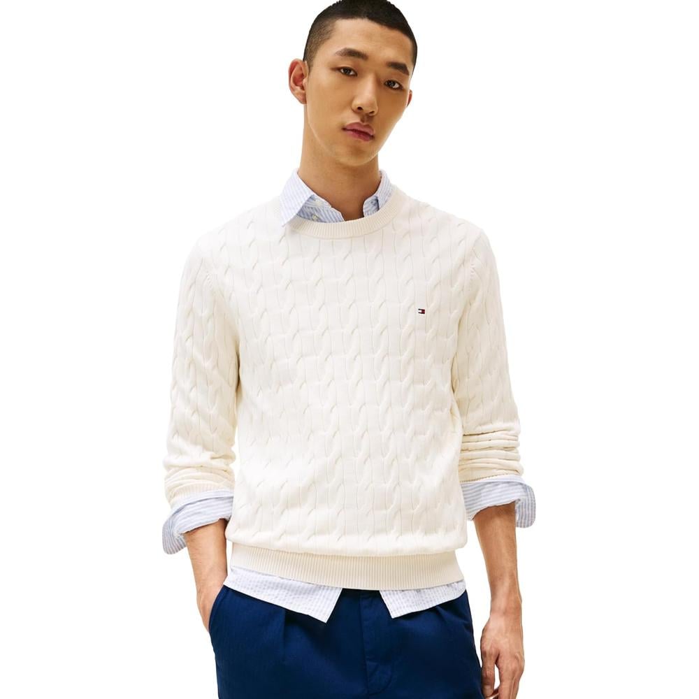 POLERA PARA HOMBRE TOMMY HILFIGER CUELLO REDONDO TEJIDO DE CABLE MANGA LARGA MARFIL CLARO - 1