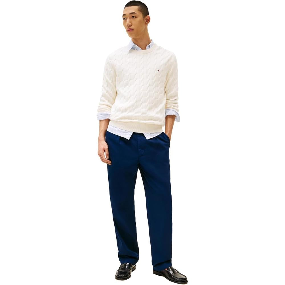 POLERA PARA HOMBRE TOMMY HILFIGER CUELLO REDONDO TEJIDO DE CABLE MANGA LARGA MARFIL CLARO - 3
