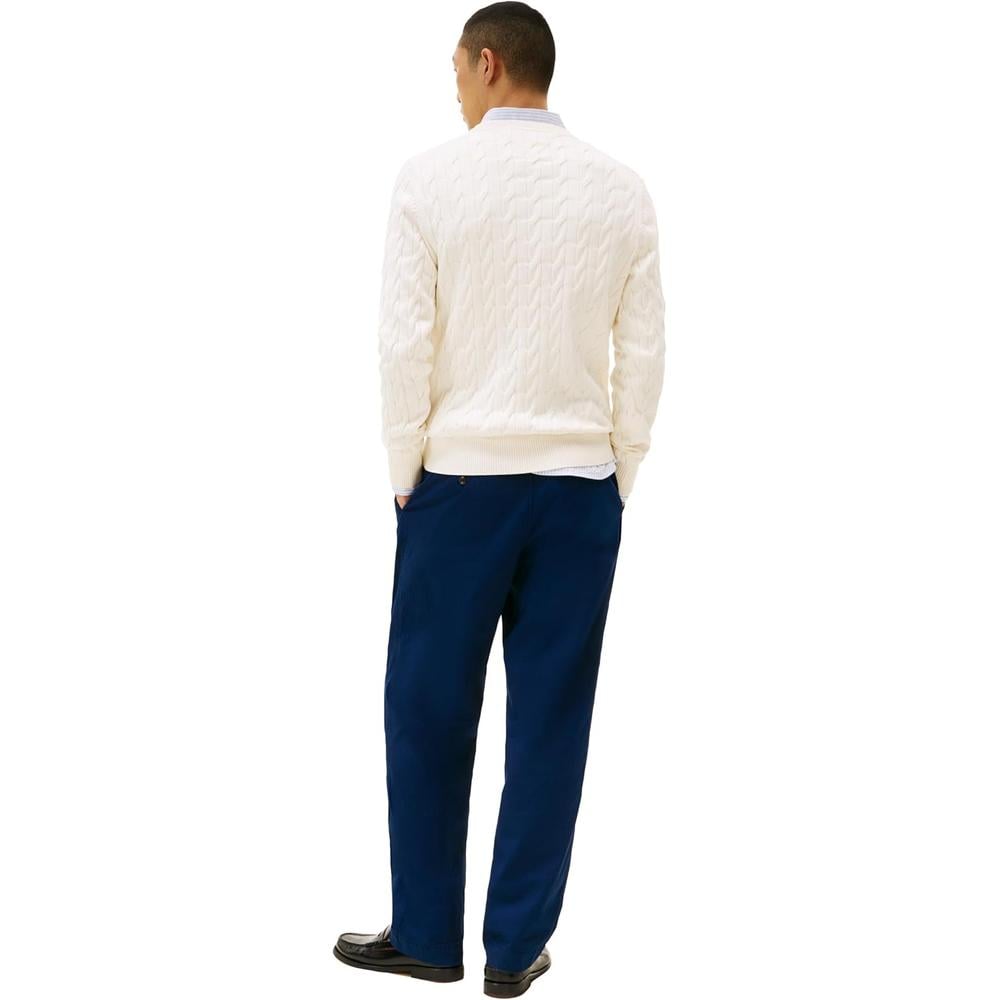 POLERA PARA HOMBRE TOMMY HILFIGER CUELLO REDONDO TEJIDO DE CABLE MANGA LARGA MARFIL CLARO - 4