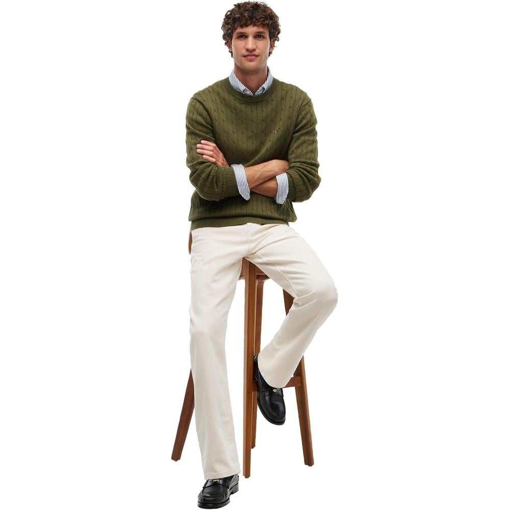 POLERA PARA HOMBRE TOMMY HILFIGER CUELLO REDONDO TEJIDO DE CABLE MANGA LARGA VERDE CAZA - 3