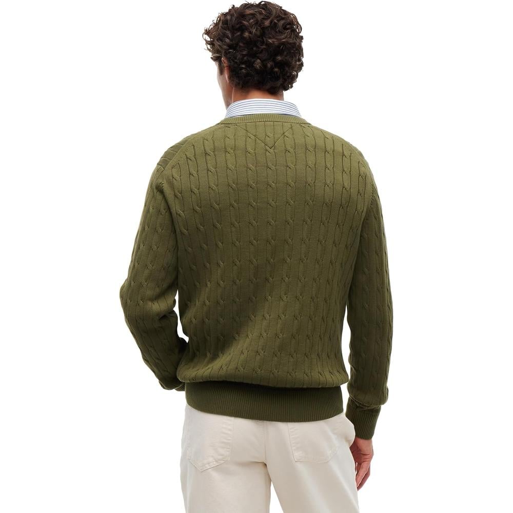 POLERA PARA HOMBRE TOMMY HILFIGER CUELLO REDONDO TEJIDO DE CABLE MANGA LARGA VERDE CAZA - 4