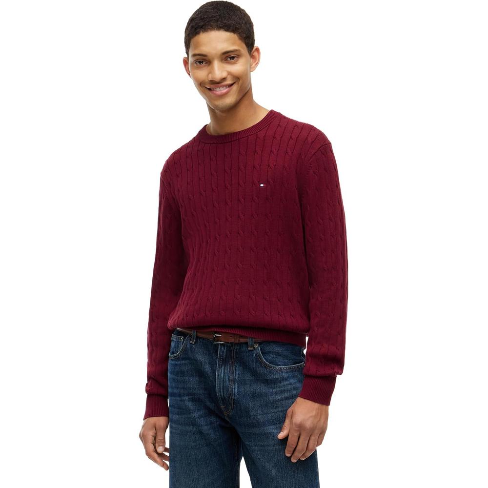 POLERA PARA HOMBRE TOMMY HILFIGER CUELLO REDONDO TEJIDO DE CABLE MANGA LARGA VINO - 1