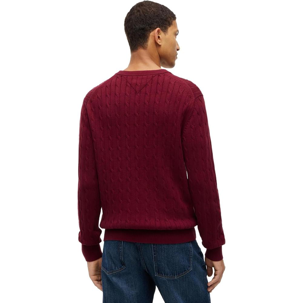 POLERA PARA HOMBRE TOMMY HILFIGER CUELLO REDONDO TEJIDO DE CABLE MANGA LARGA VINO - 4