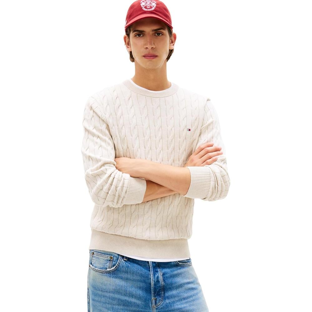 POLERA PARA HOMBRE TOMMY HILFIGER CUELLO REDONDO TEJIDO DE CABLE MANGA LARGA BEIGE JASPEADO - 1