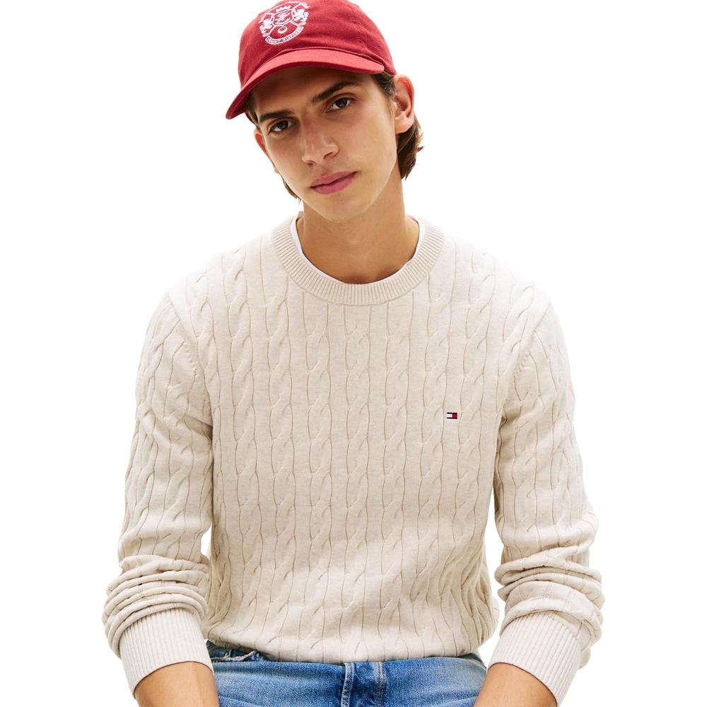 POLERA PARA HOMBRE TOMMY HILFIGER CUELLO REDONDO TEJIDO DE CABLE MANGA LARGA BEIGE JASPEADO - 2