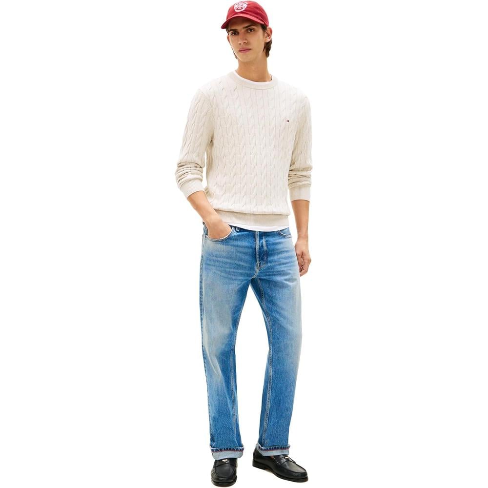 POLERA PARA HOMBRE TOMMY HILFIGER CUELLO REDONDO TEJIDO DE CABLE MANGA LARGA BEIGE JASPEADO - 3