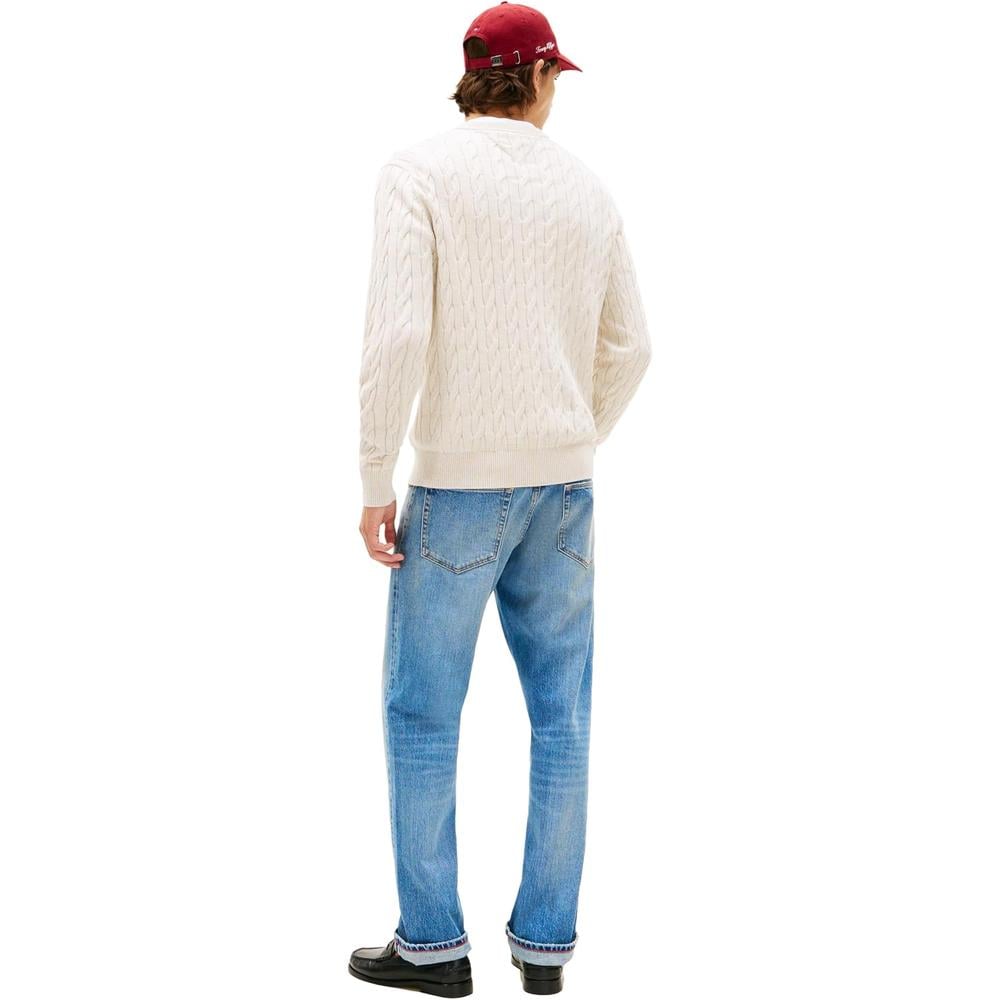 POLERA PARA HOMBRE TOMMY HILFIGER CUELLO REDONDO TEJIDO DE CABLE MANGA LARGA BEIGE JASPEADO - 4