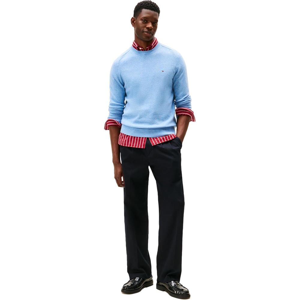 POLERA PARA HOMBRE TOMMY HILFIGER LAMBSWOOL CUELLO REDONDO MANGA LARGA REGULAR FIT AZUL CLARO JASPEADO - 3