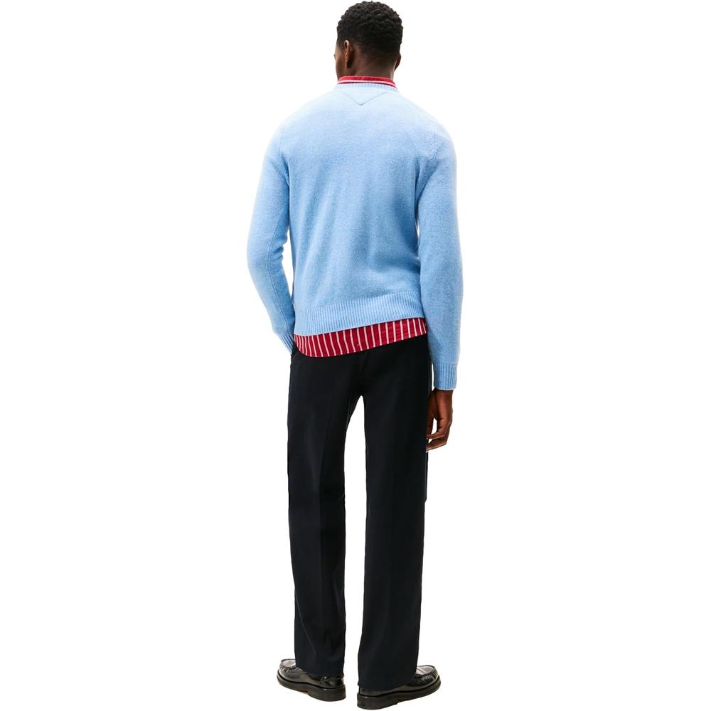 POLERA PARA HOMBRE TOMMY HILFIGER LAMBSWOOL CUELLO REDONDO MANGA LARGA REGULAR FIT AZUL CLARO JASPEADO - 4