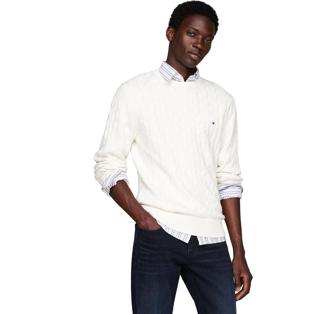 POLERA PARA HOMBRE TOMMY HILFIGER CUELLO REDONDO TEJIDO DE CABLE MANGA LARGA MARFIL - 1