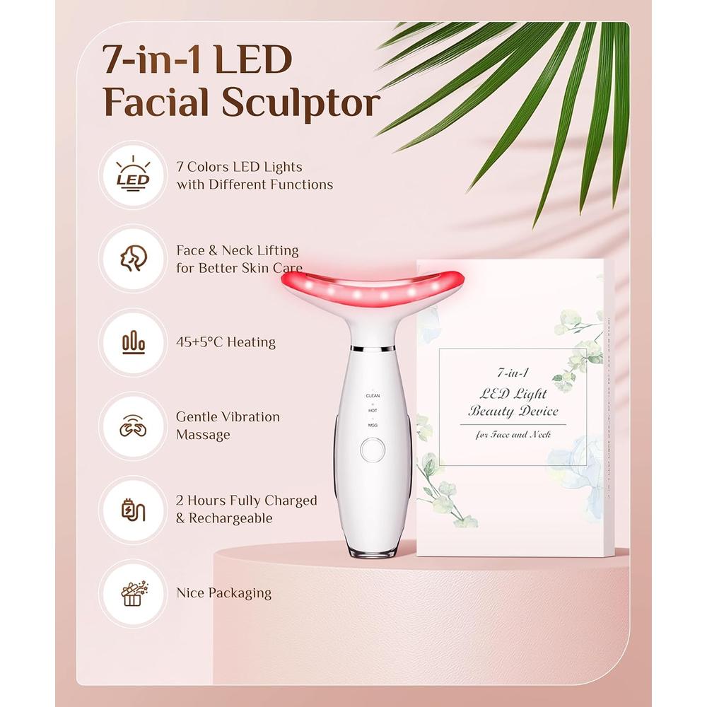 MASAJEADOR FACIAL GALVÁNICO 7 COLORES TERAPIA DE LUZ ROJA BLANCO - 4