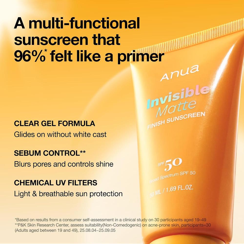 PROTECTOR SOLAR FACIAL ANUA INVISIBLE MATTE FINISH SPF 50 1.7 OZ / 50 ML - 5