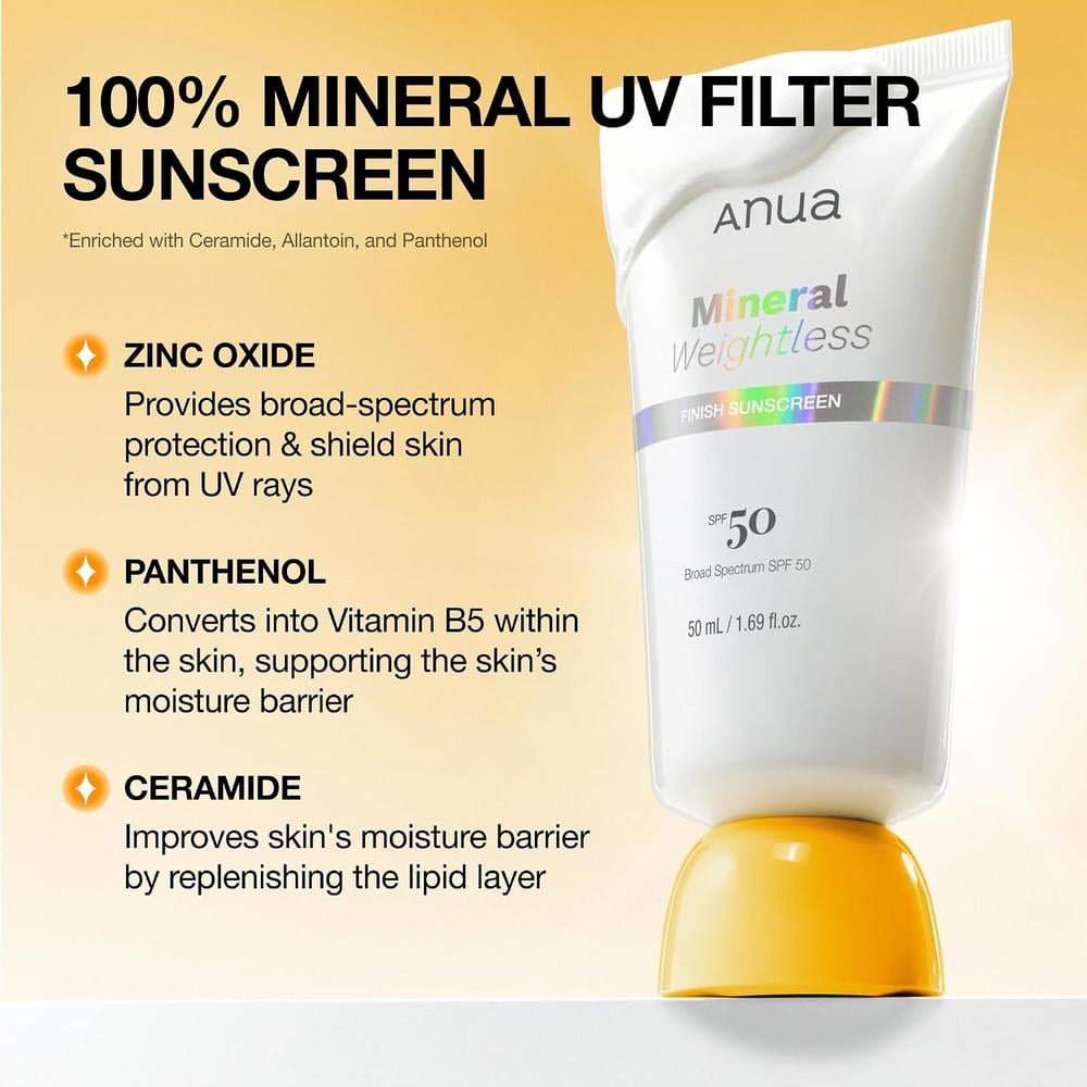 PROTECTOR SOLAR FACIAL ANUA MINERAL WEIGHTLESS FINISH SPF 50 1.7 OZ / 50 ML - 2