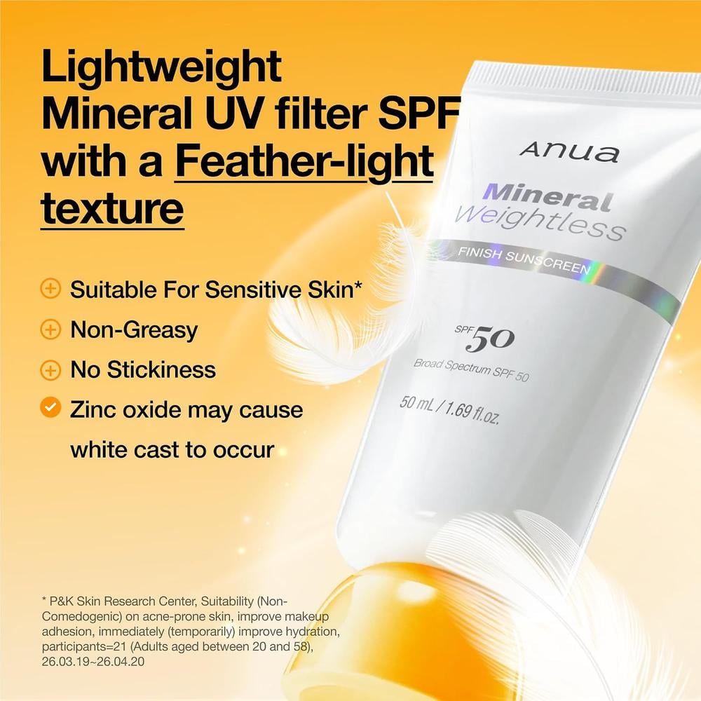 PROTECTOR SOLAR FACIAL ANUA MINERAL WEIGHTLESS FINISH SPF 50 1.7 OZ / 50 ML - 3
