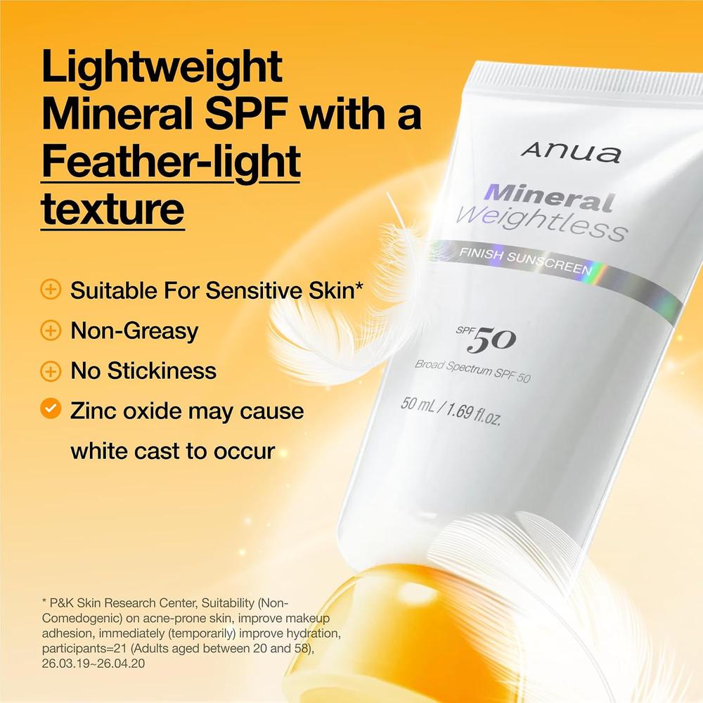 PROTECTOR SOLAR FACIAL ANUA MINERAL WEIGHTLESS FINISH SPF 50 1.7 OZ / 50 ML - 4