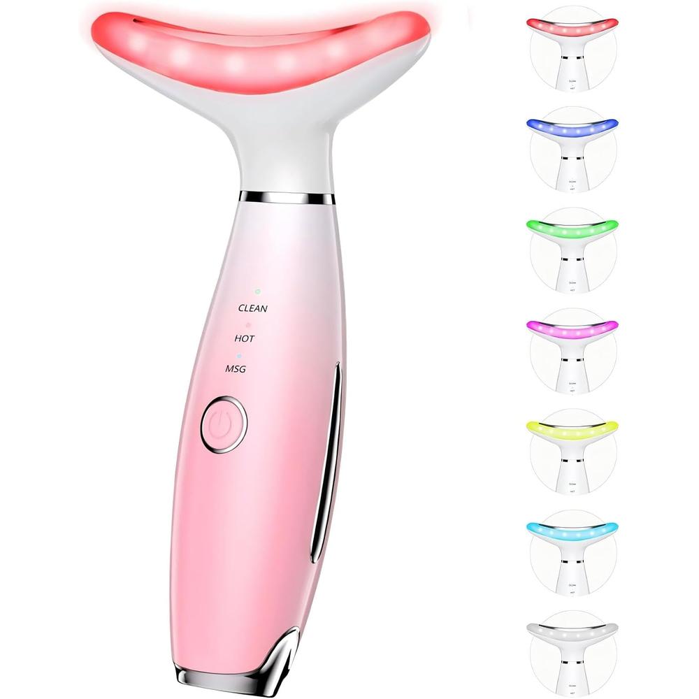 MASAJEADOR FACIAL GALVÁNICO 7 COLORES TERAPIA DE LUZ ROJA ROSA - 1