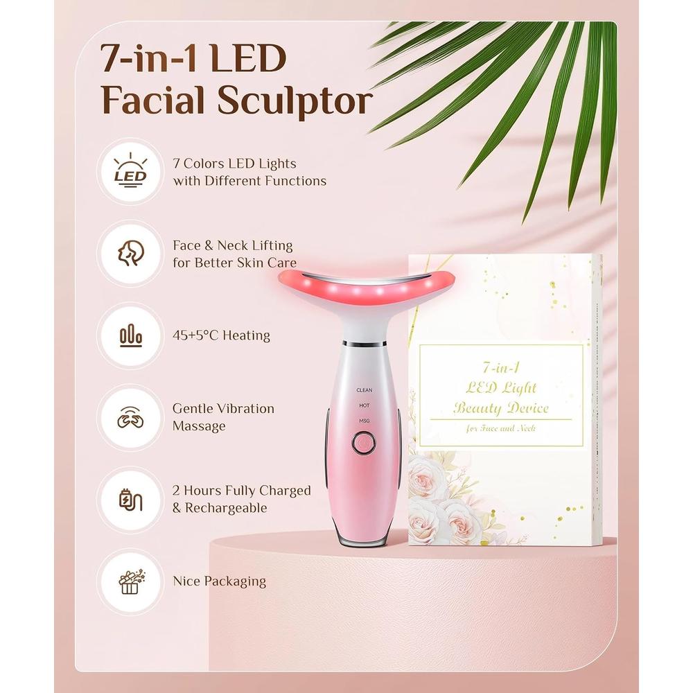MASAJEADOR FACIAL GALVÁNICO 7 COLORES TERAPIA DE LUZ ROJA ROSA - 3