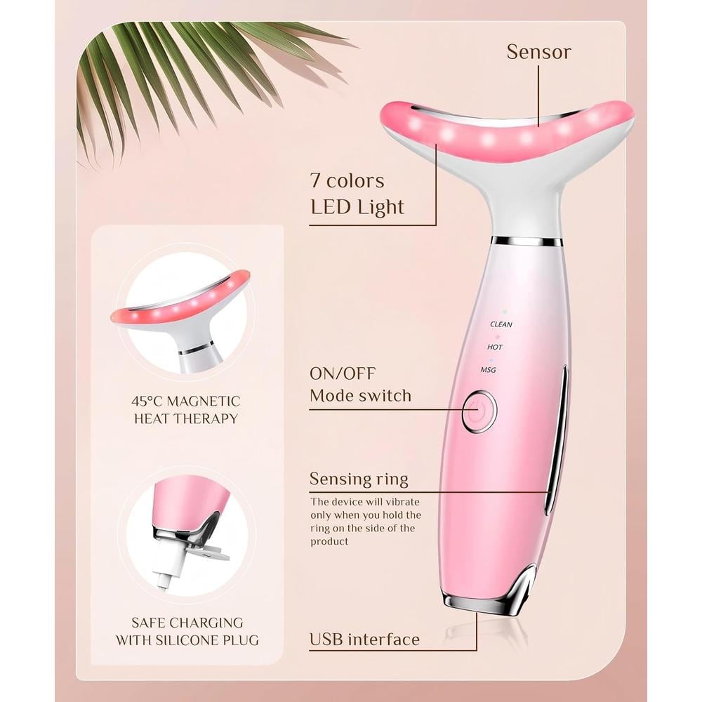 MASAJEADOR FACIAL GALVÁNICO 7 COLORES TERAPIA DE LUZ ROJA ROSA - 5