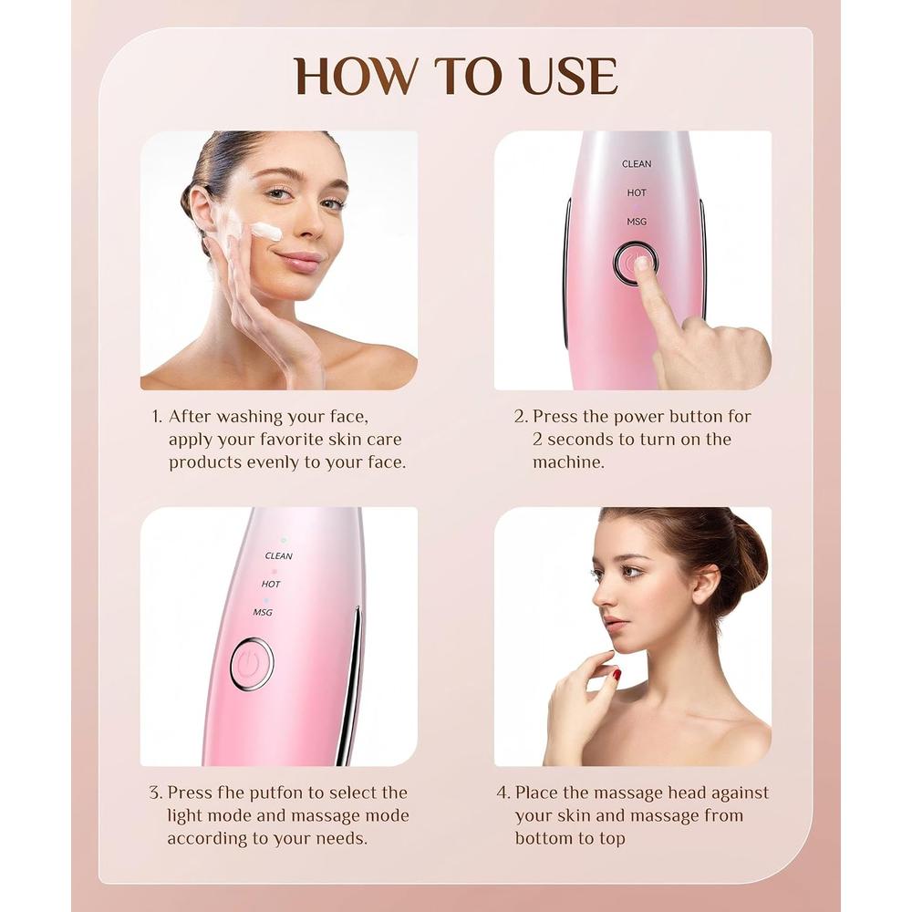 MASAJEADOR FACIAL GALVÁNICO 7 COLORES TERAPIA DE LUZ ROJA ROSA - 6