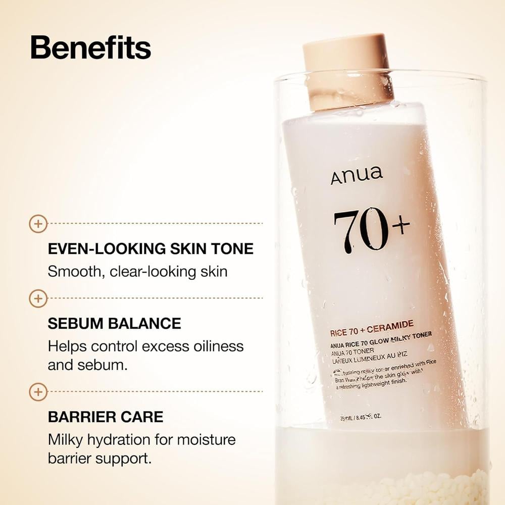 TÓNICO FACIAL ANUA RICE 70 GLOW MILKY 8.45 FL OZ - 2
