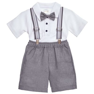 CONJUNTO BEBÉ NIÑO LIMA FASHION KIDS GRIS ELEGANTE TIRANTES PANTALÓN CORTO GALA - 1