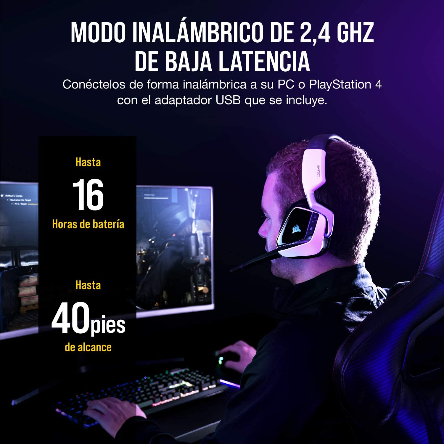 AUDÍFONOS GAMER CORSAIR VOID RGB ELITE WIRELESS SONIDO 71 BLANCO - 5