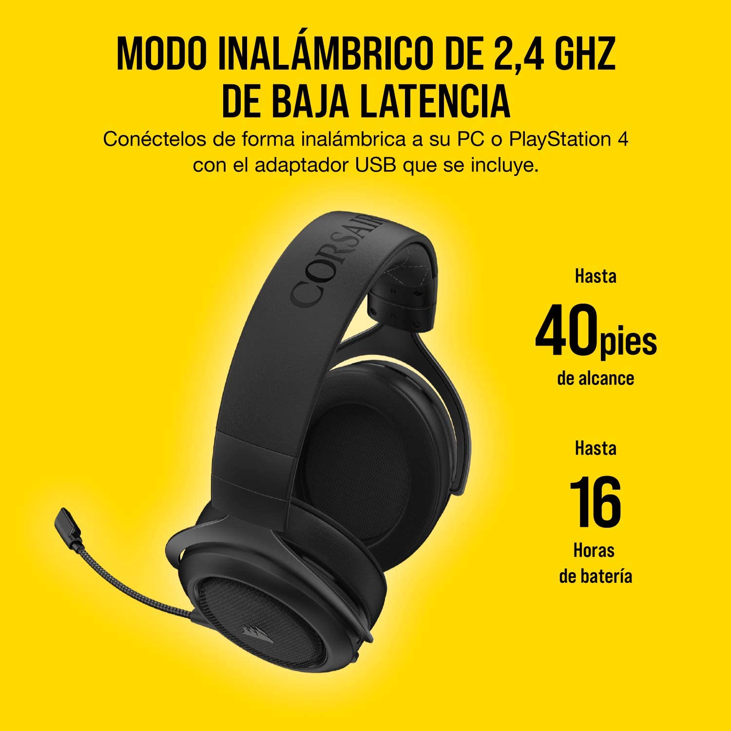 AUDIFONOS GAMER CORSAIR HS70 PRO SURROUND WIRELESS – CARBON - 6