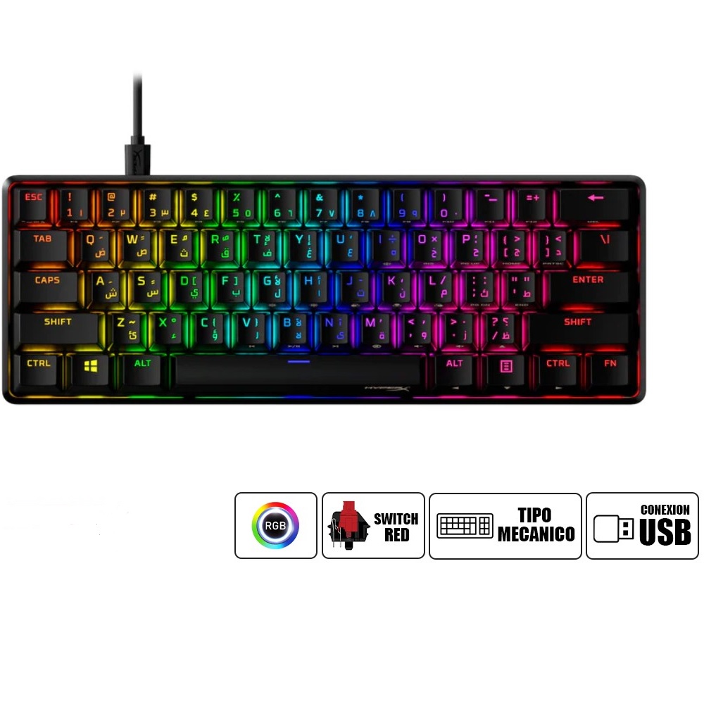 TECLADO GAMER HYPERX ALLOY ORIGINS 60 MECANICO HX RED US LAYOUT 4P5N4AA#ABA - 4