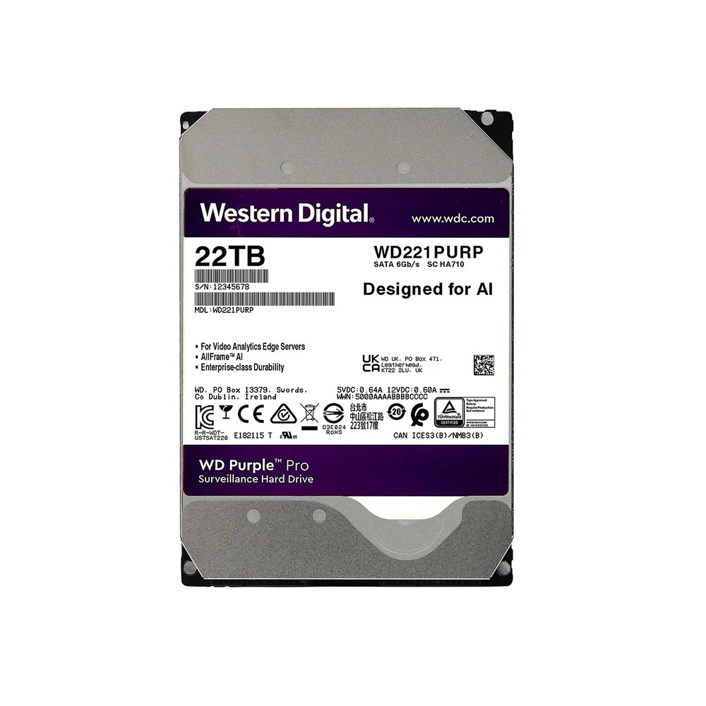 DISCO DURO WD PURPLE PRO 22TB VIDEOVIGILANCIA AI INTERNO 3.5 - 2
