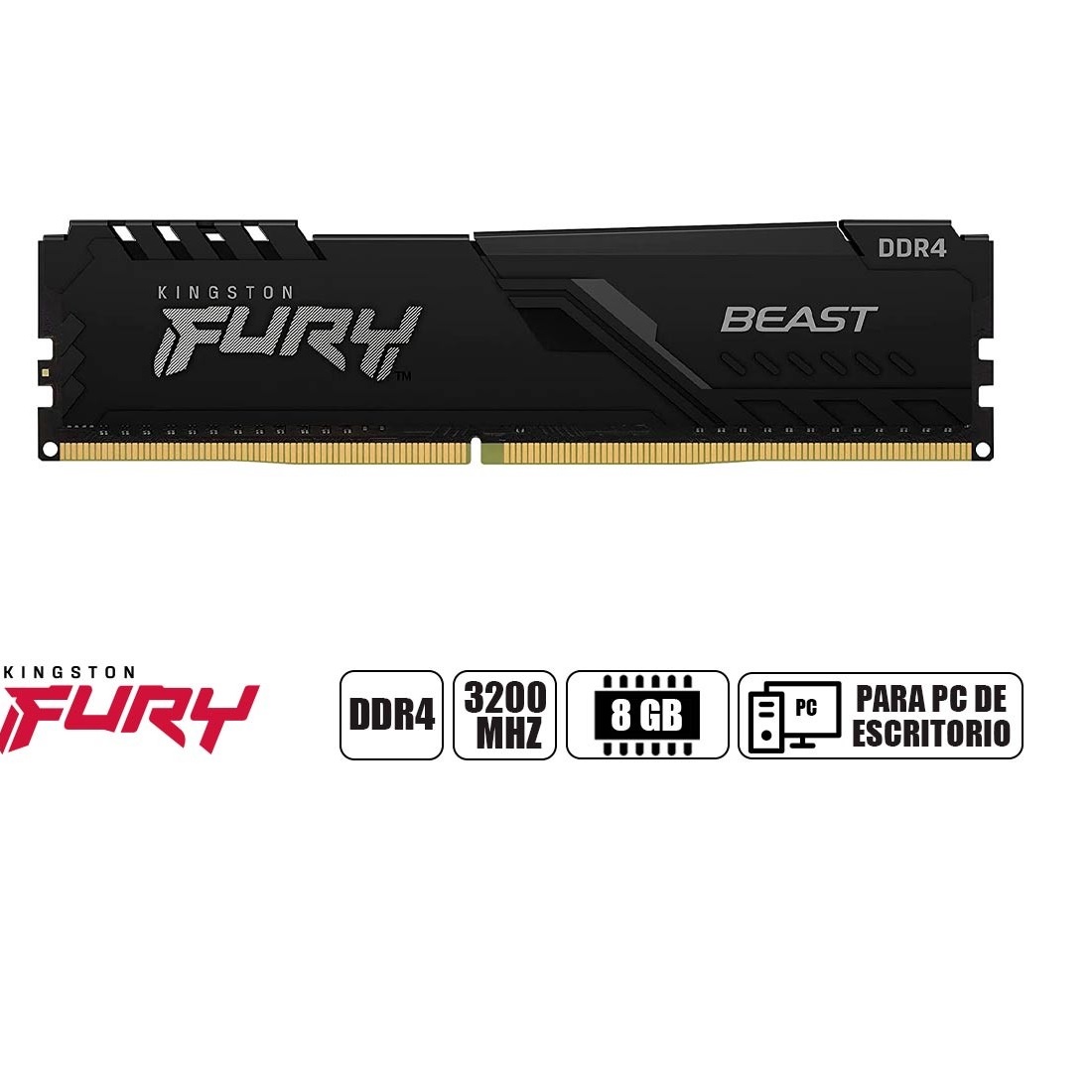 MEMORIA RAM KINGSTON FURY BEAST 8GB DDR4 3200MHZ CL16 KF432C16BB8 - 3