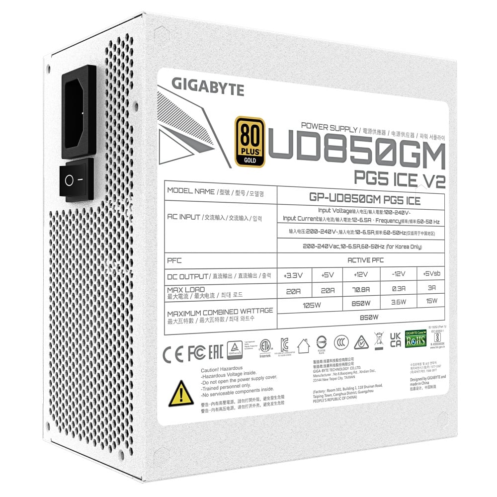 FUENTE DE PODER GIGABYTE UD850GM PG5 V2 ICE 850W 80 PLUS GOLD MODULAR ATX BLANCO - 3