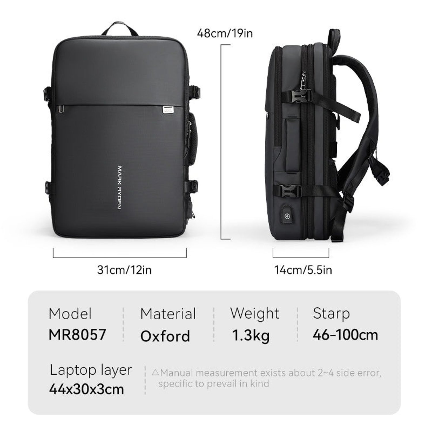MOCHILA MARK RYDEN MODELO TRAVEL EXPANDIBLE MR8057 GRIS - 3