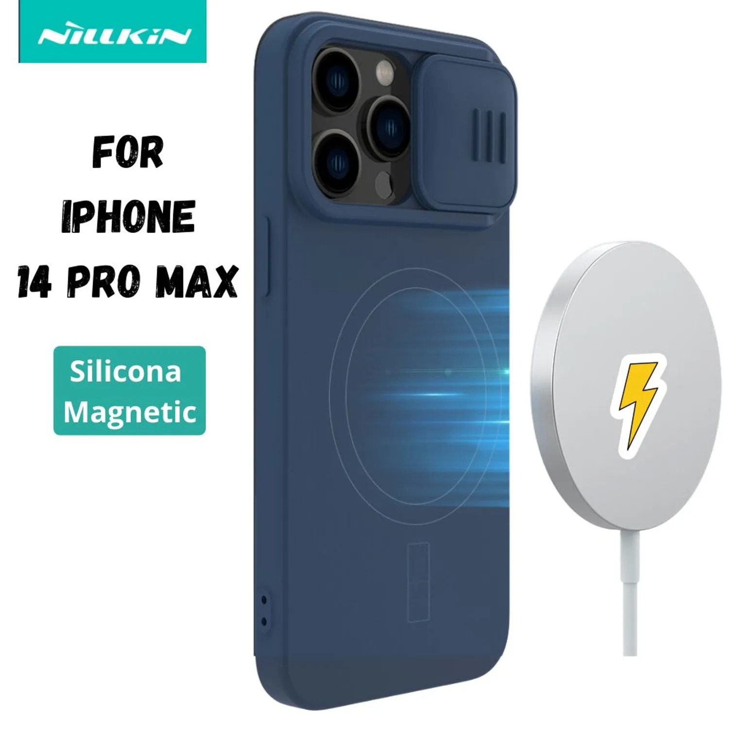 CASE NILLKIN SILICONE BLUE - IPHONE 14 PRO MAX (MAGSAFE) - 1
