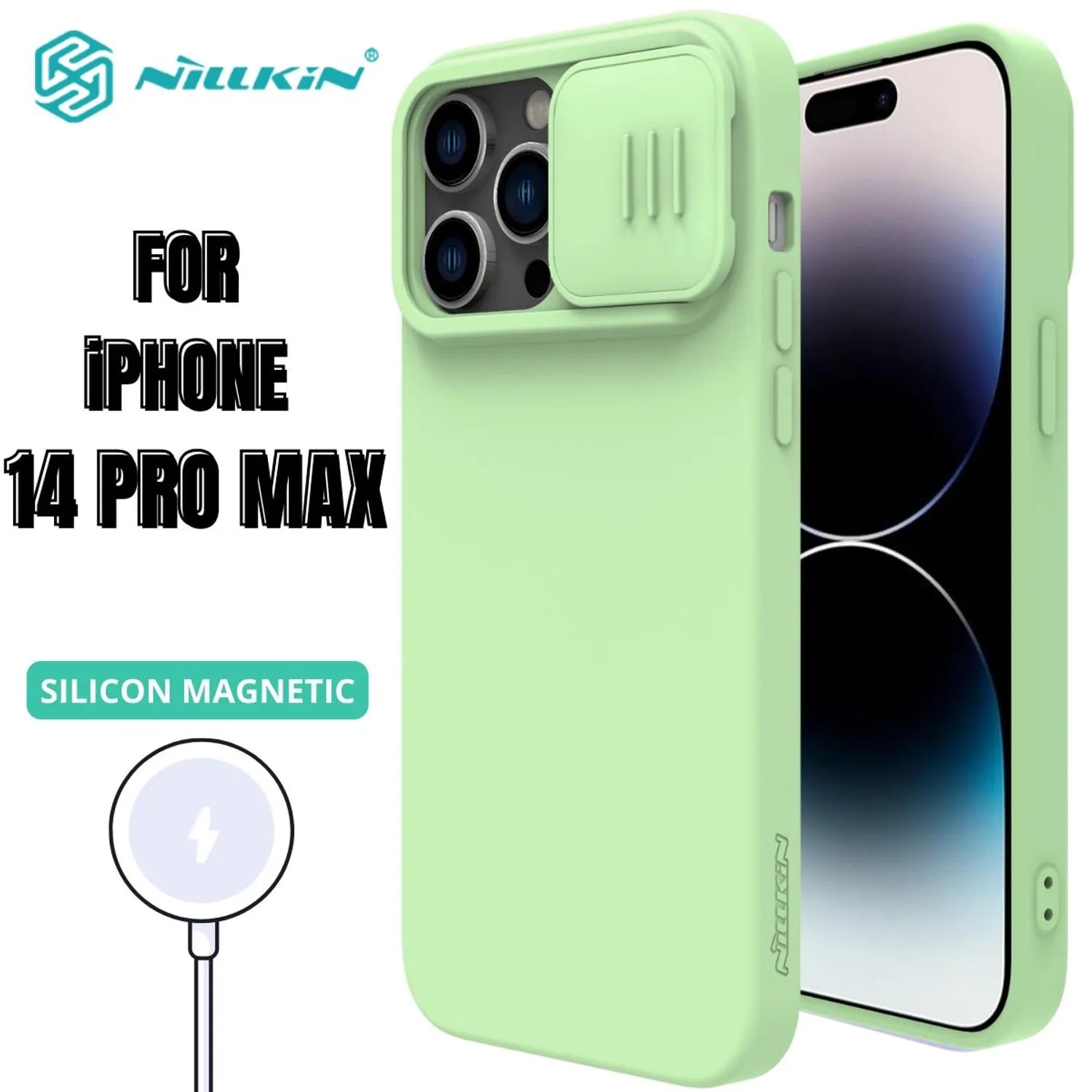CASE NILLKIN SILICONE GREEN - IPHONE 14 PRO MAX (MAGSAFE) - 1