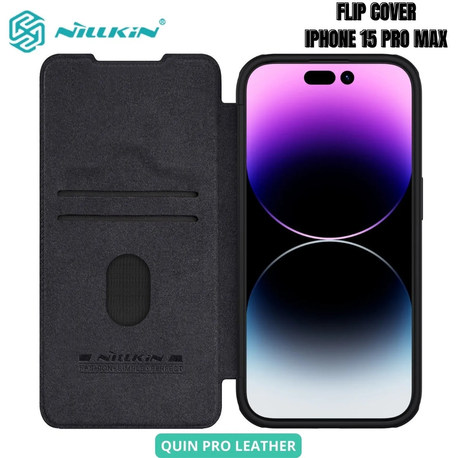 CASE NILLKIN QIN LEATHER BLACK - IPHONE 15 PRO MAX - 1