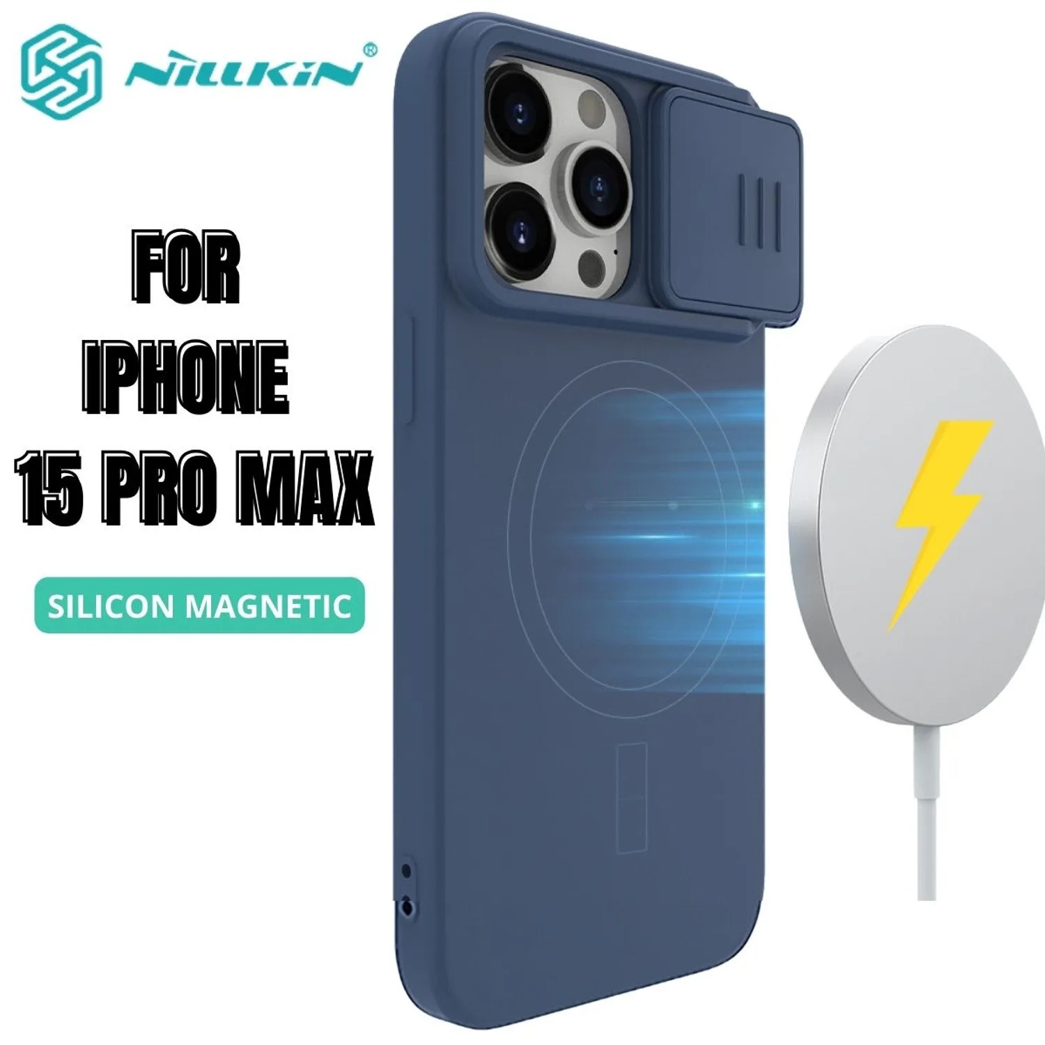 CASE NILLKIN SILICONE BLUE - IPHONE 15 PRO MAX (MAGSAFE) - 1