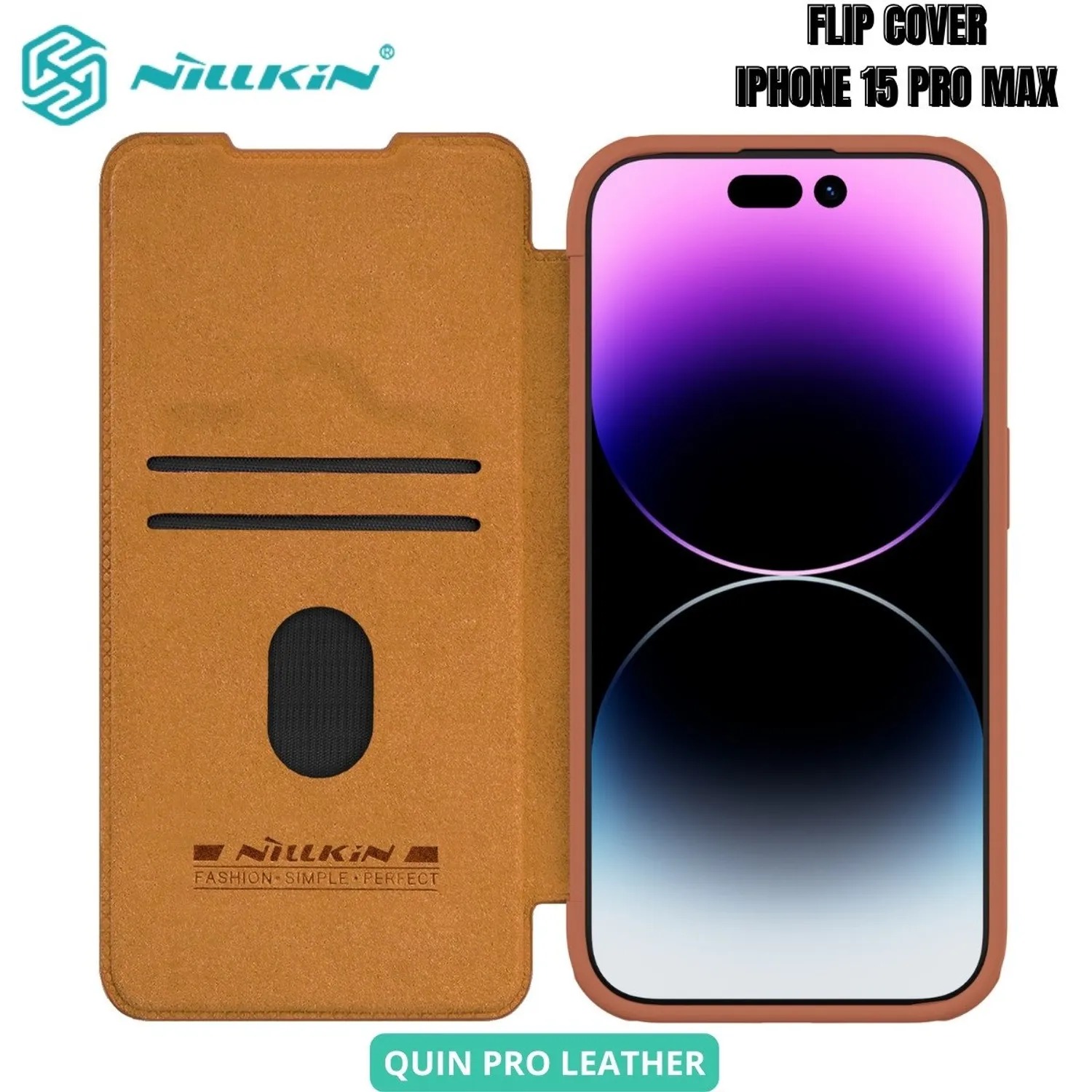 CASE NILLKIN QIN LEATHER BROWN - IPHONE 15 PRO MAX - 1