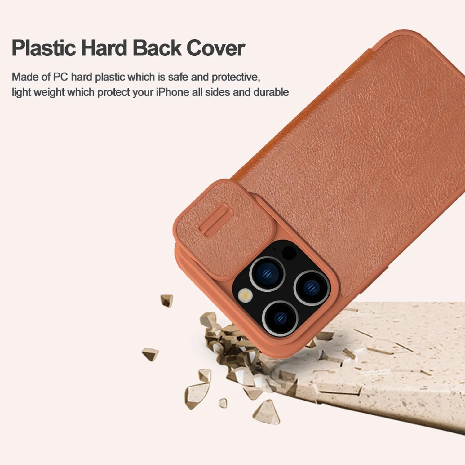 CASE NILLKIN QIN LEATHER BROWN - IPHONE 15 PRO MAX - 3