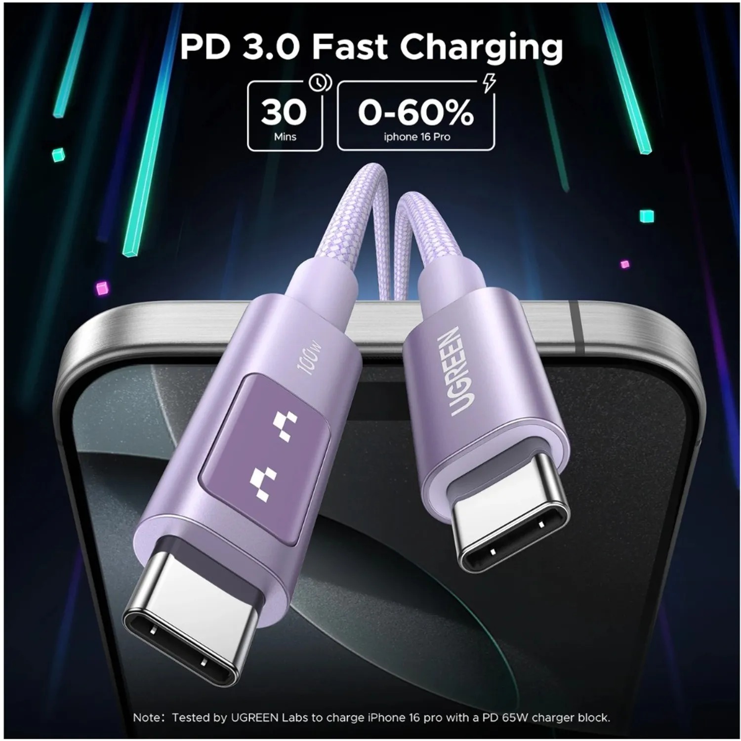 CABLE ROBOT PURPLE USB-C 100W UGREEN UNO L509 - 2