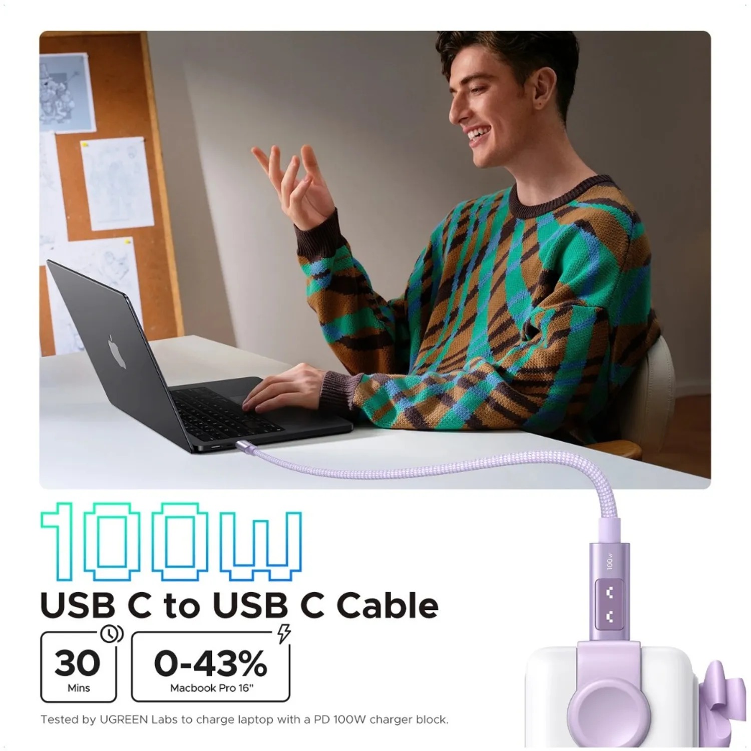 CABLE ROBOT PURPLE USB-C 100W UGREEN UNO L509 - 3