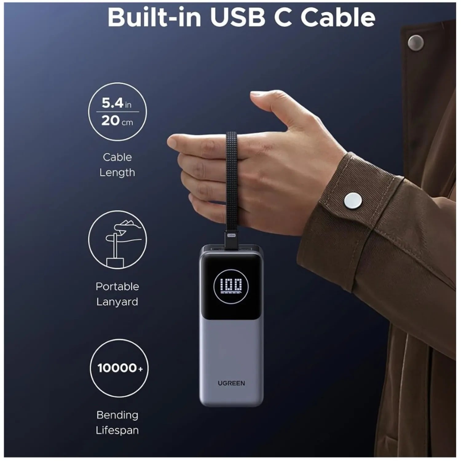 UGREEN NEXODE POWER BANK 20000MAH 130W CON CABLE USB - 2